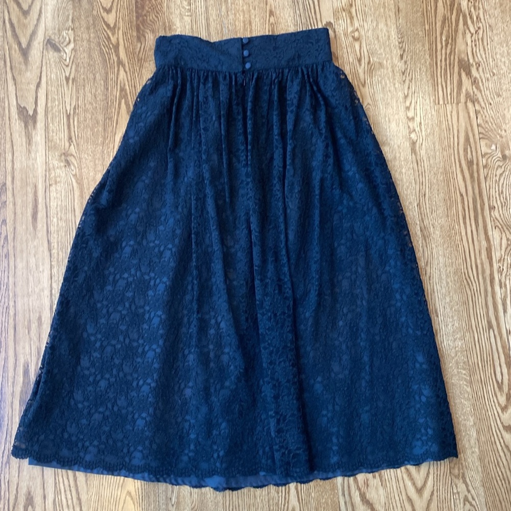 Laura Ashley midi black lace lined high waist skirt vintage dark academia 12 L - Picture 5 of 12